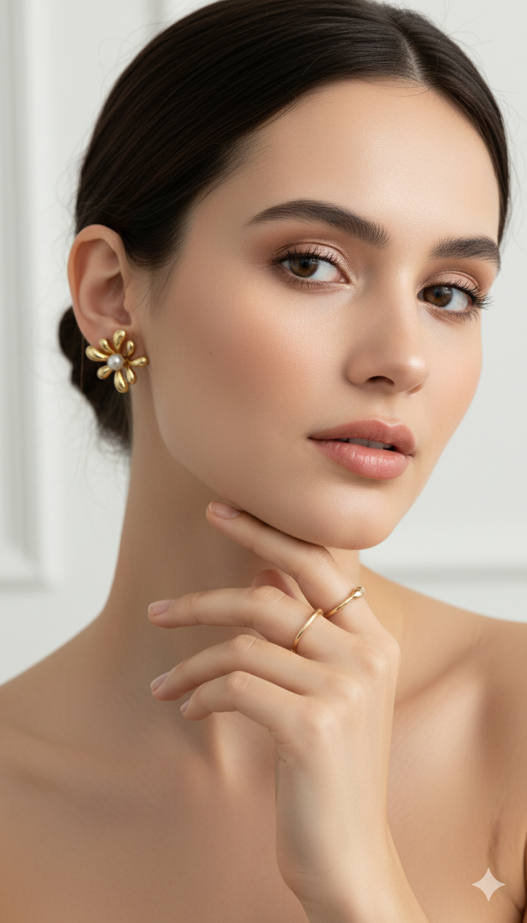Golden Bloom Pearl Studs – Luxe Floral Chic
