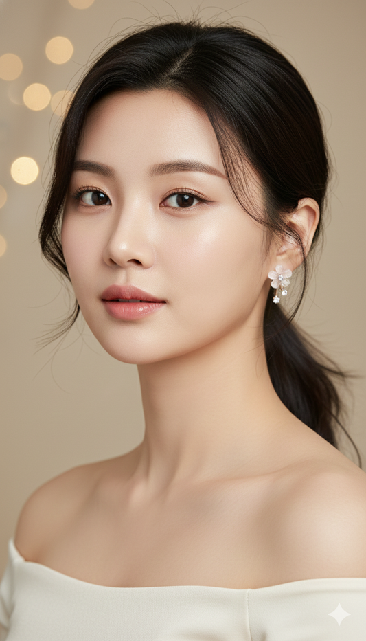 Blush White Floral Drop Stud Earrings – Rose Gold Finish