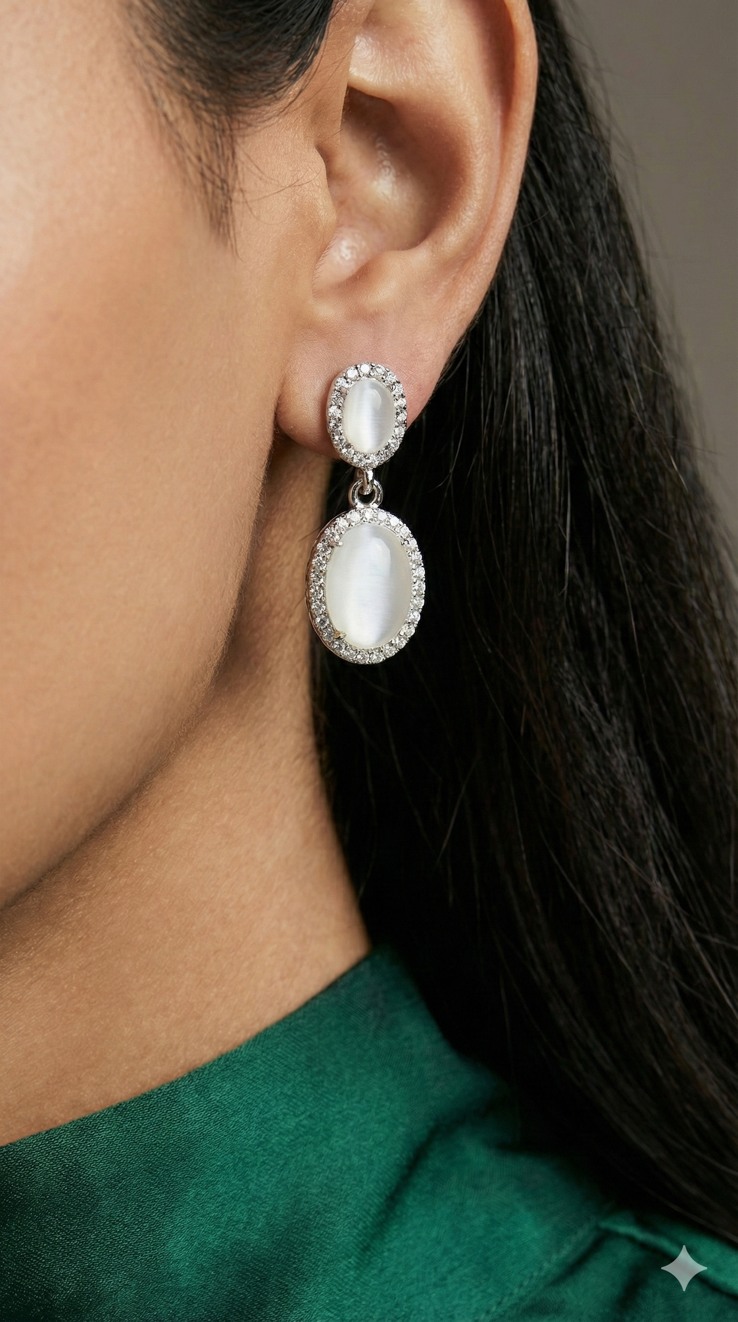 Crystal Halo Oval Drop Earrings