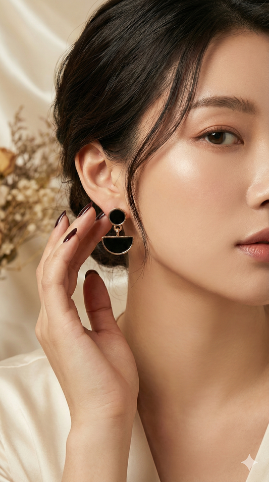 Elegant Black & Gold Geometric Dangle Earrings