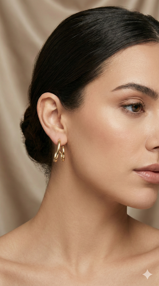 Double Loop Golden Hoop Studs – Bold & Chic Edit