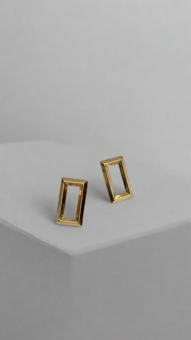 Golden Geo Chic Studs – Minimal Rectangle Elegance