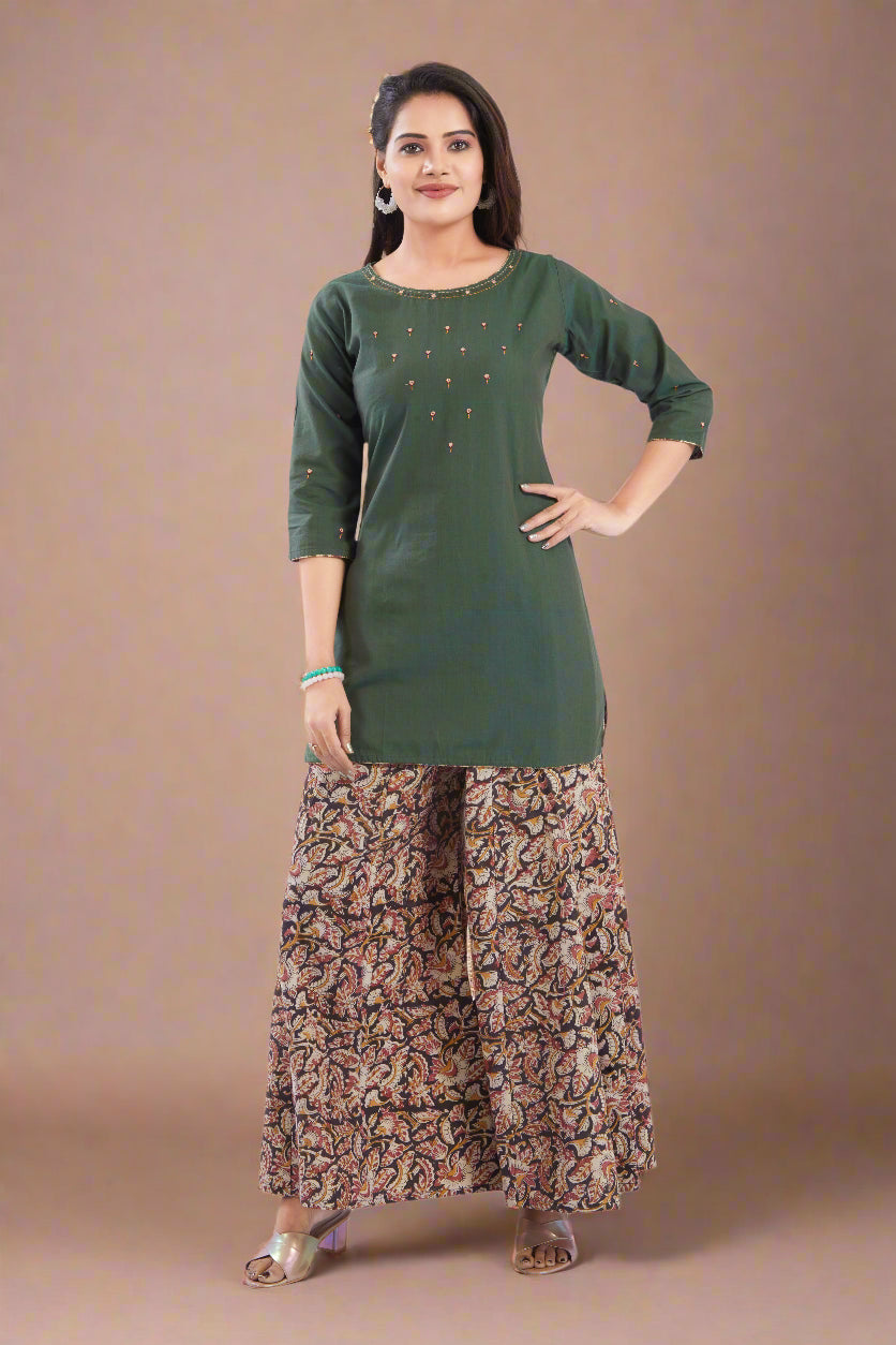 Vismi Mehendi Green Handloom Cotton Short Kurti for Women