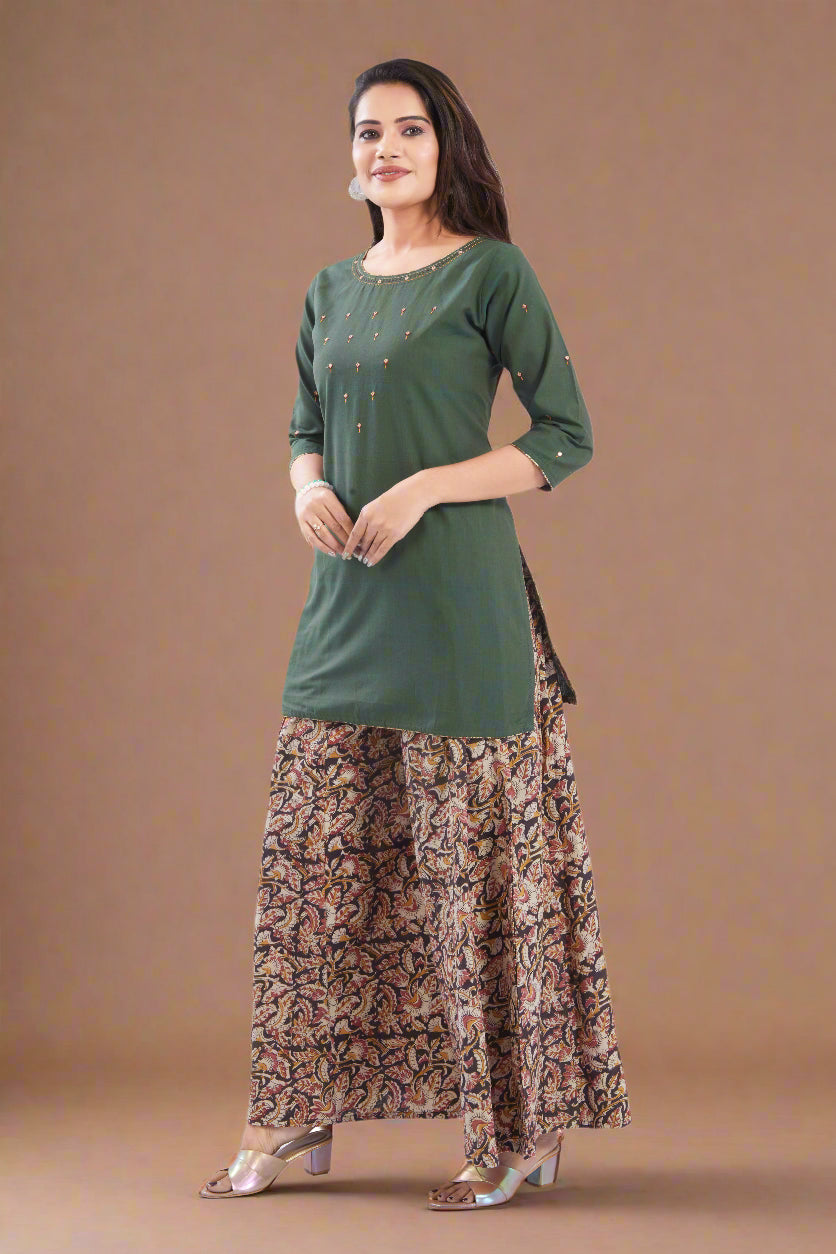 Vismi Mehendi Green Handloom Cotton Short Kurti for Women