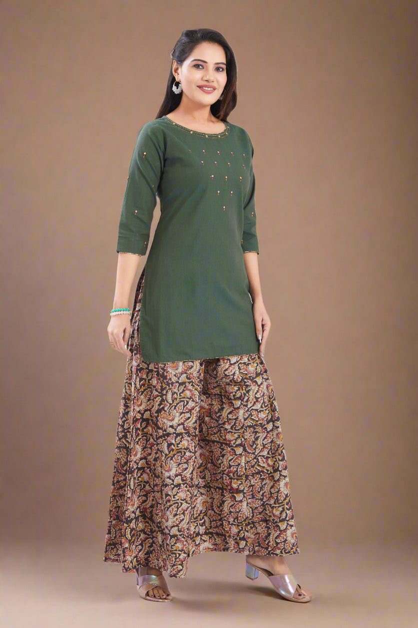 Vismi Mehendi Green Handloom Cotton Short Kurti for Women