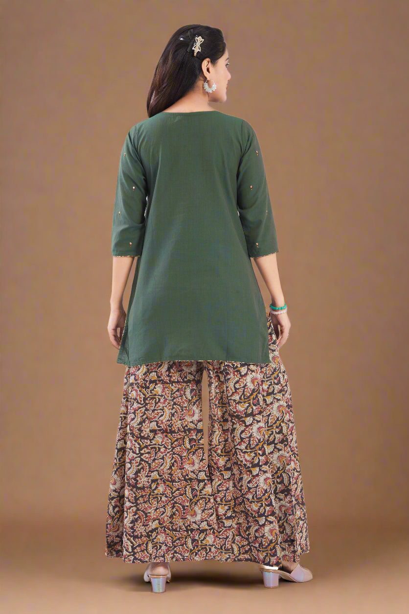 Vismi Mehendi Green Handloom Cotton Short Kurti for Women