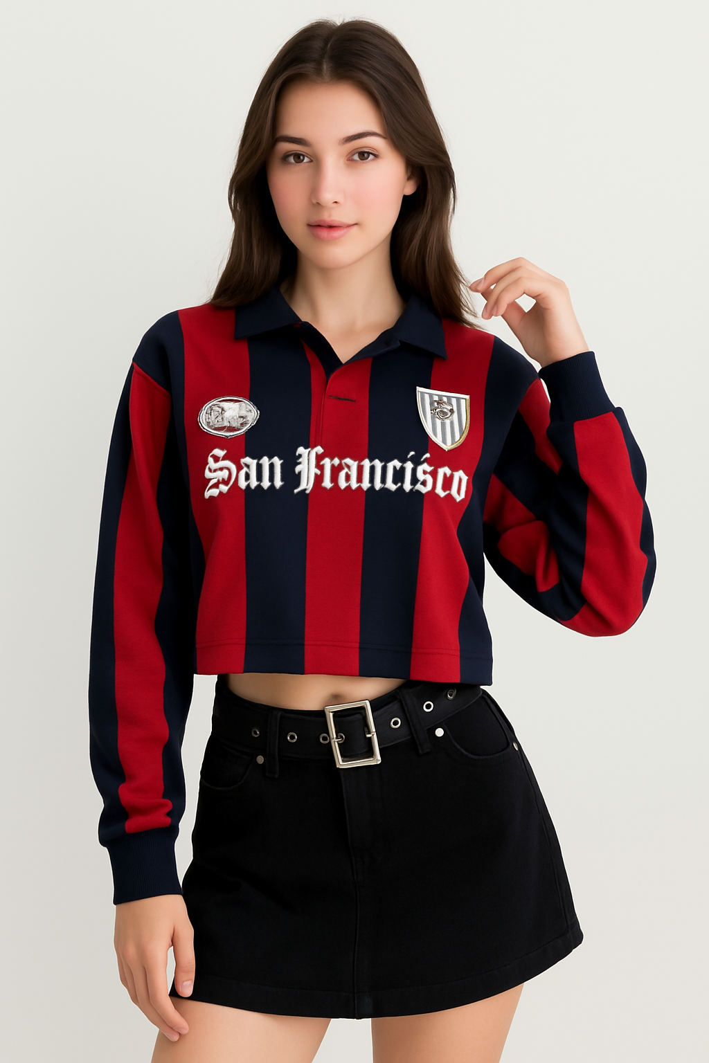 Striped San Francisco Polo Crop Tee
