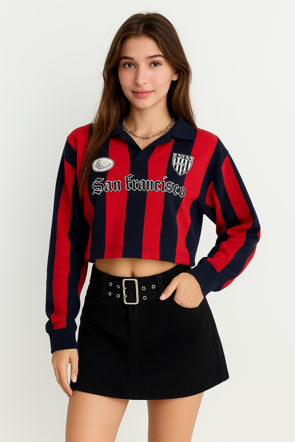 Striped San Francisco Polo Crop Tee