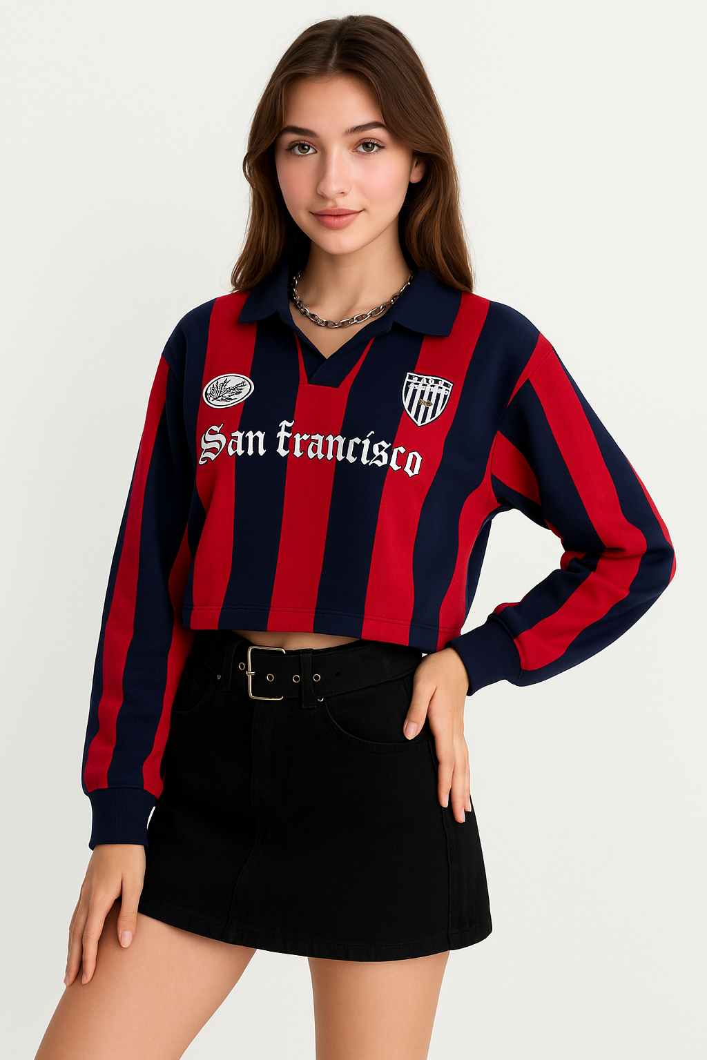 Striped San Francisco Polo Crop Tee