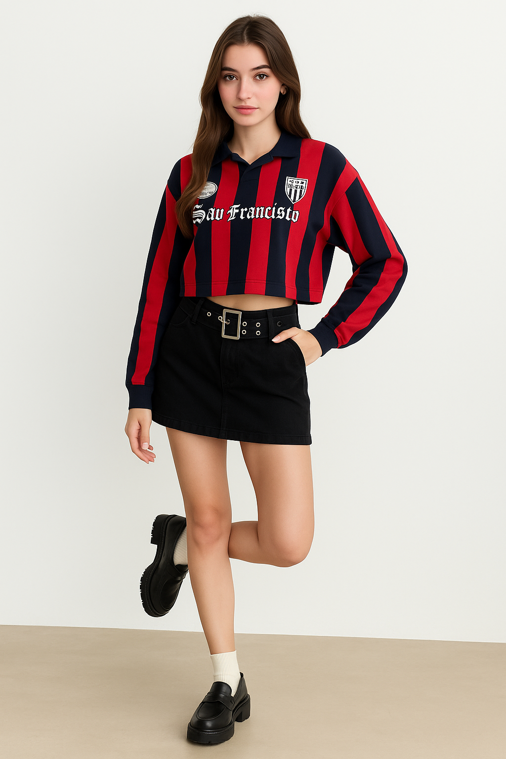 Striped San Francisco Polo Crop Tee