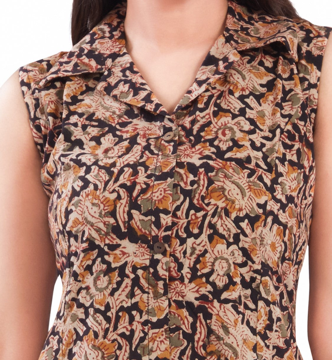 Black Cotton Kalamkari A line fit Dress for Women