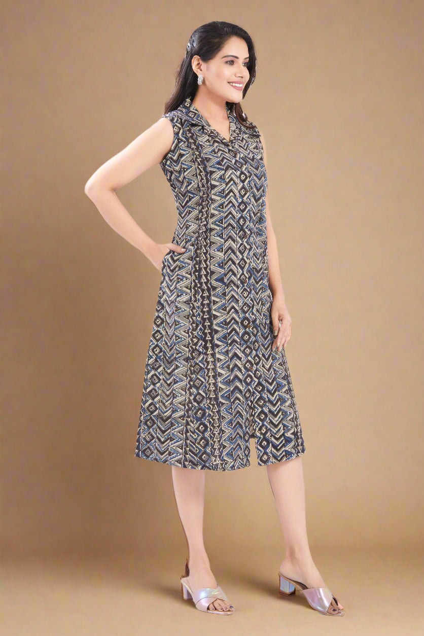 Brown Cotton Kalamkari A line fit Dress for Women