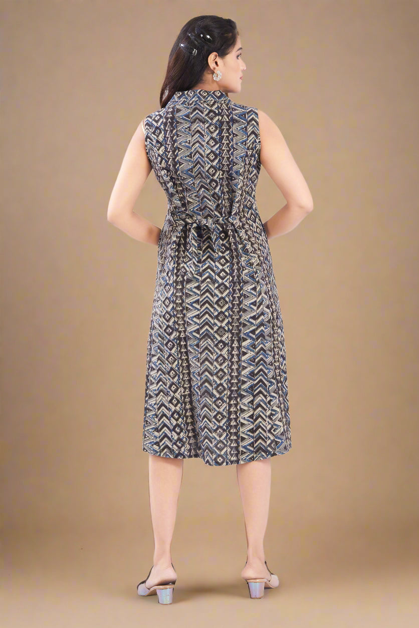 Brown Cotton Kalamkari A line fit Dress for Women