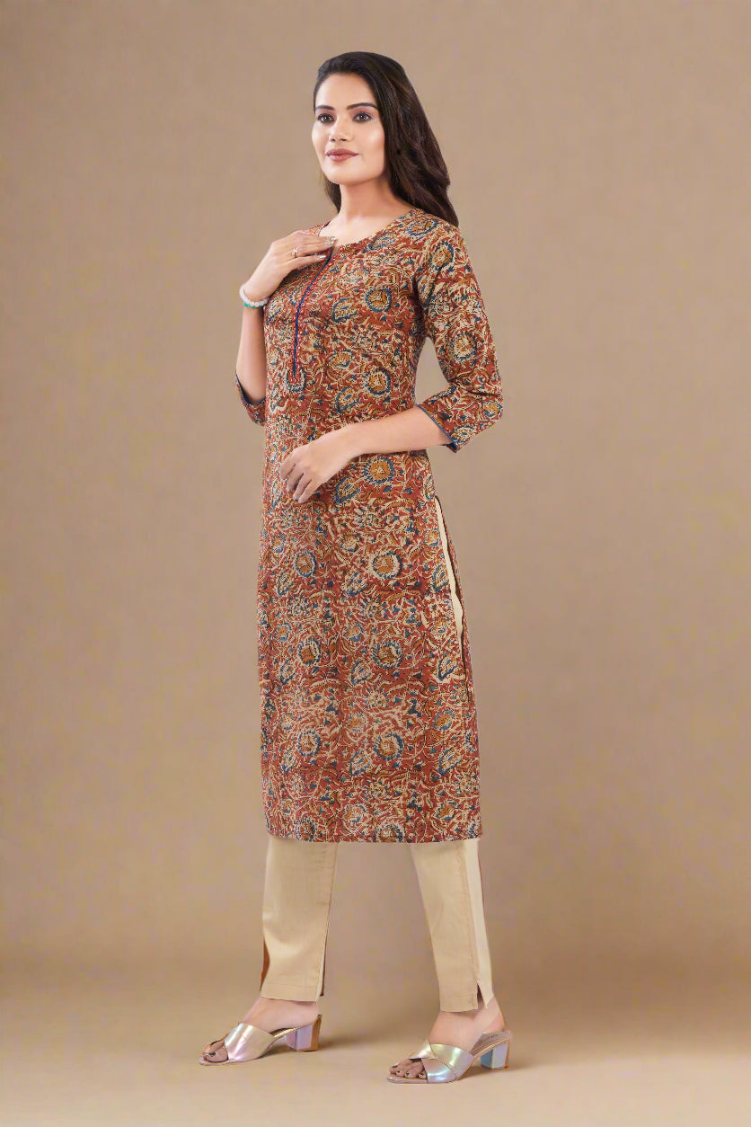 Vismi Rust Kalamkari Cotton Kurti for Women