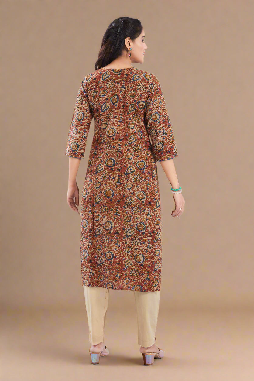 Vismi Rust Kalamkari Cotton Kurti for Women