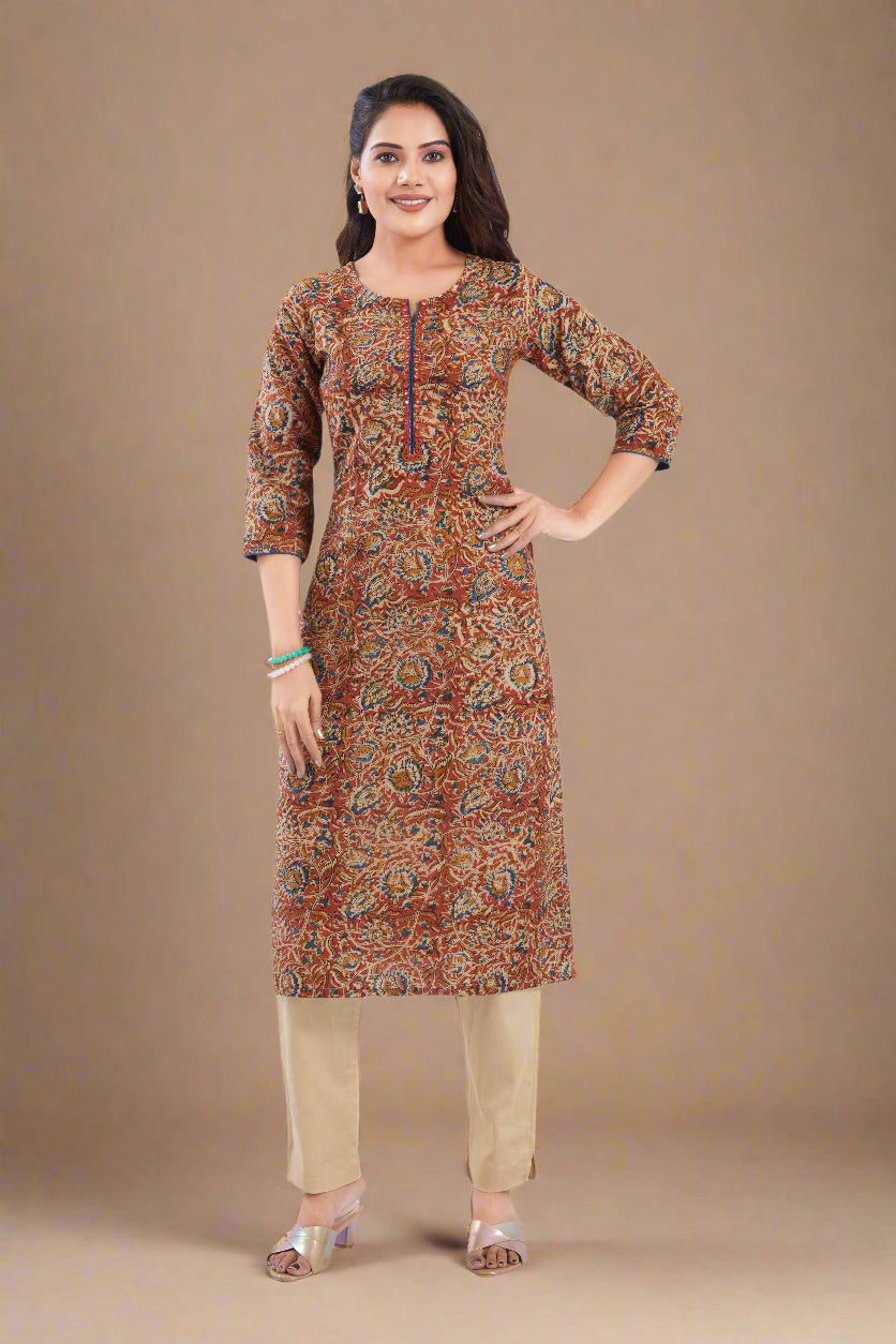Vismi Rust Kalamkari Cotton Kurti for Women