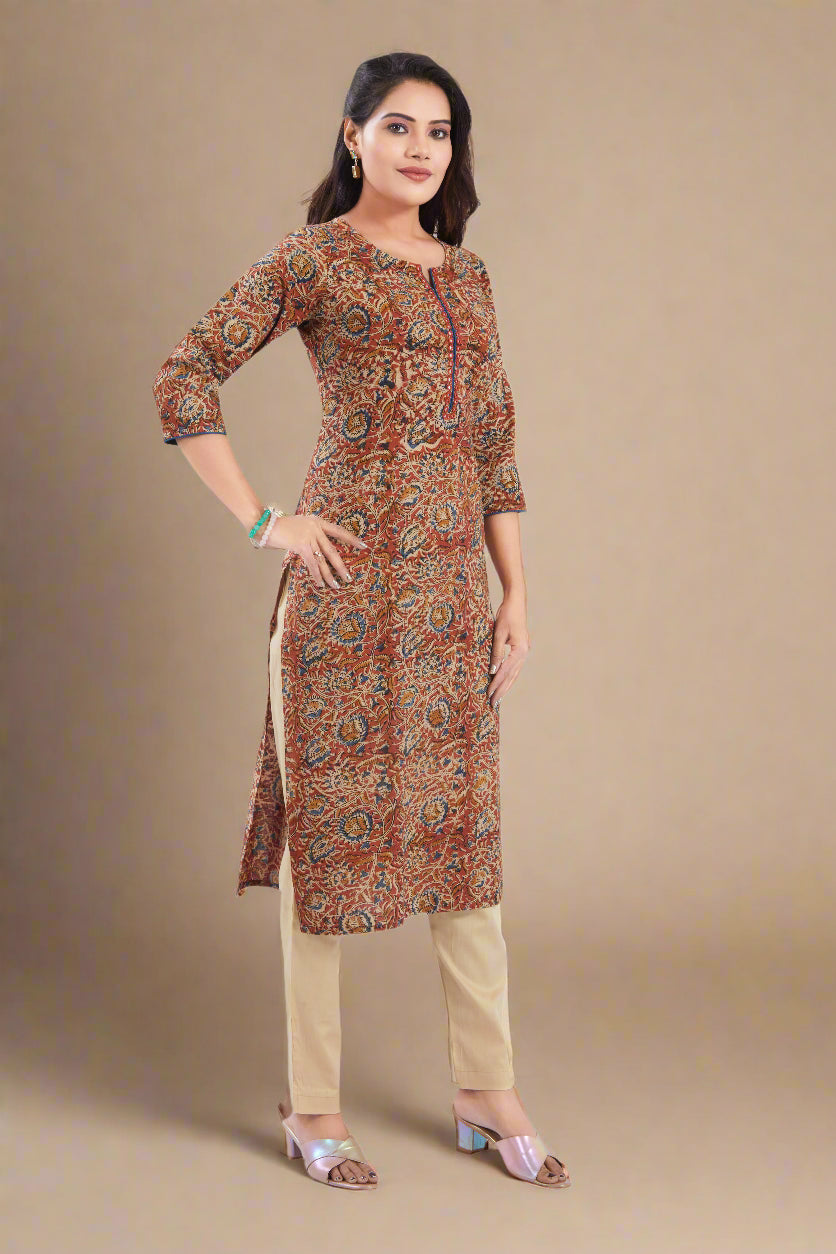 Vismi Rust Kalamkari Cotton Kurti for Women
