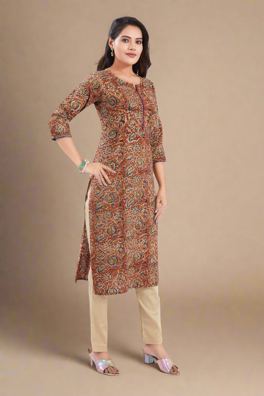 Vismi Rust Kalamkari Cotton Kurti for Women