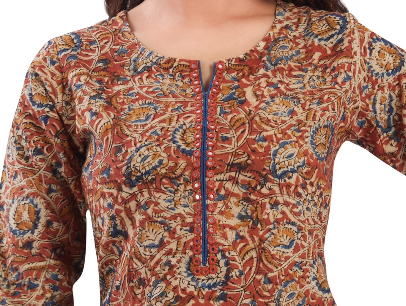 Vismi Rust Kalamkari Cotton Kurti for Women