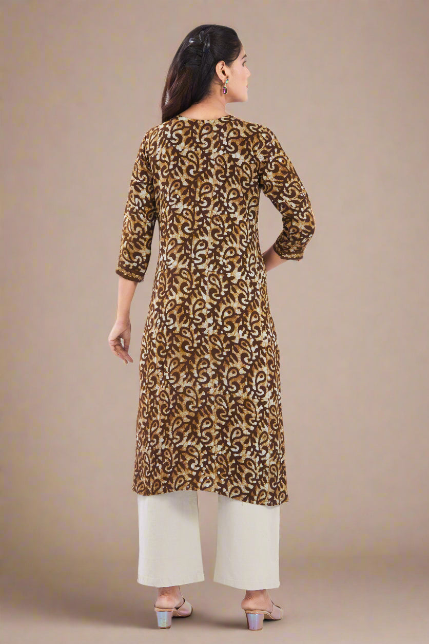 Vismi Coffee Brown Pure Batik Cotton Kurti for Women