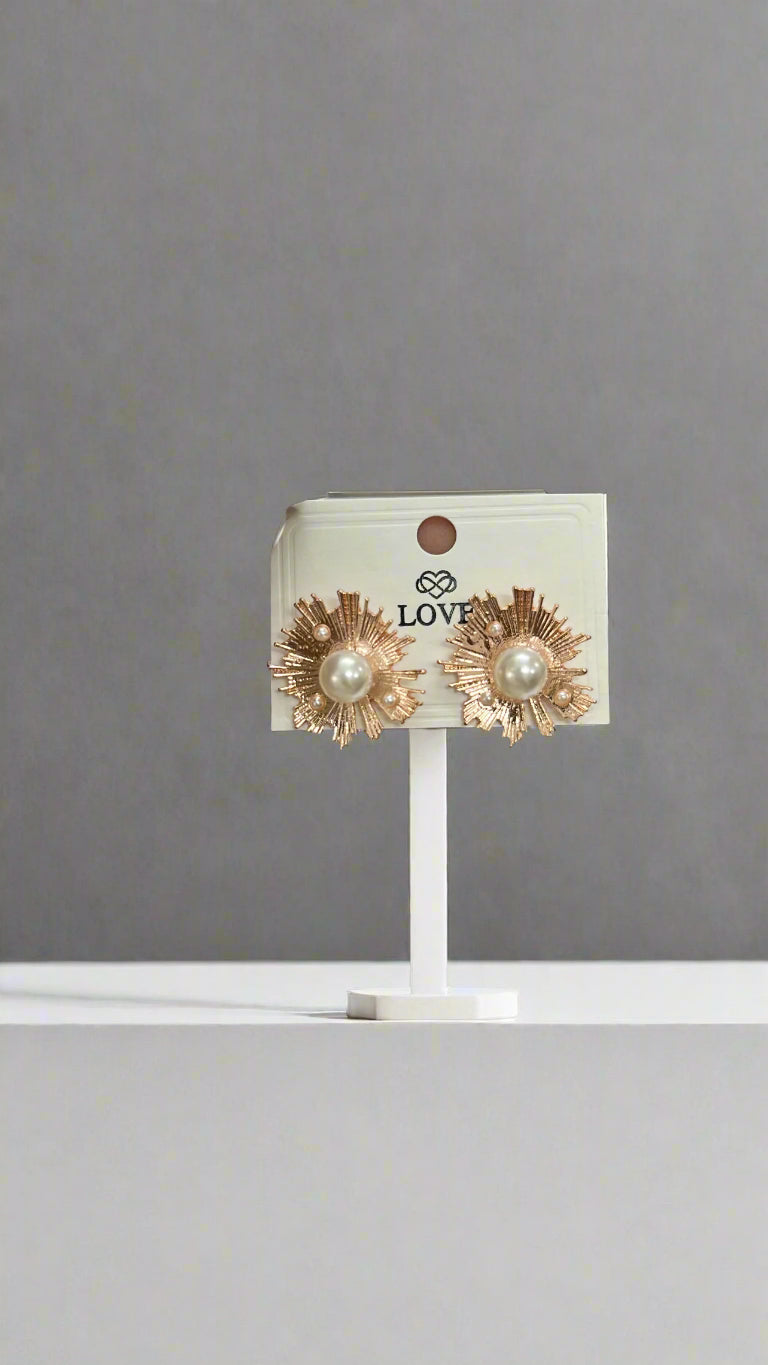 Radiant Rose Gold Pearl Burst Stud Earrings
