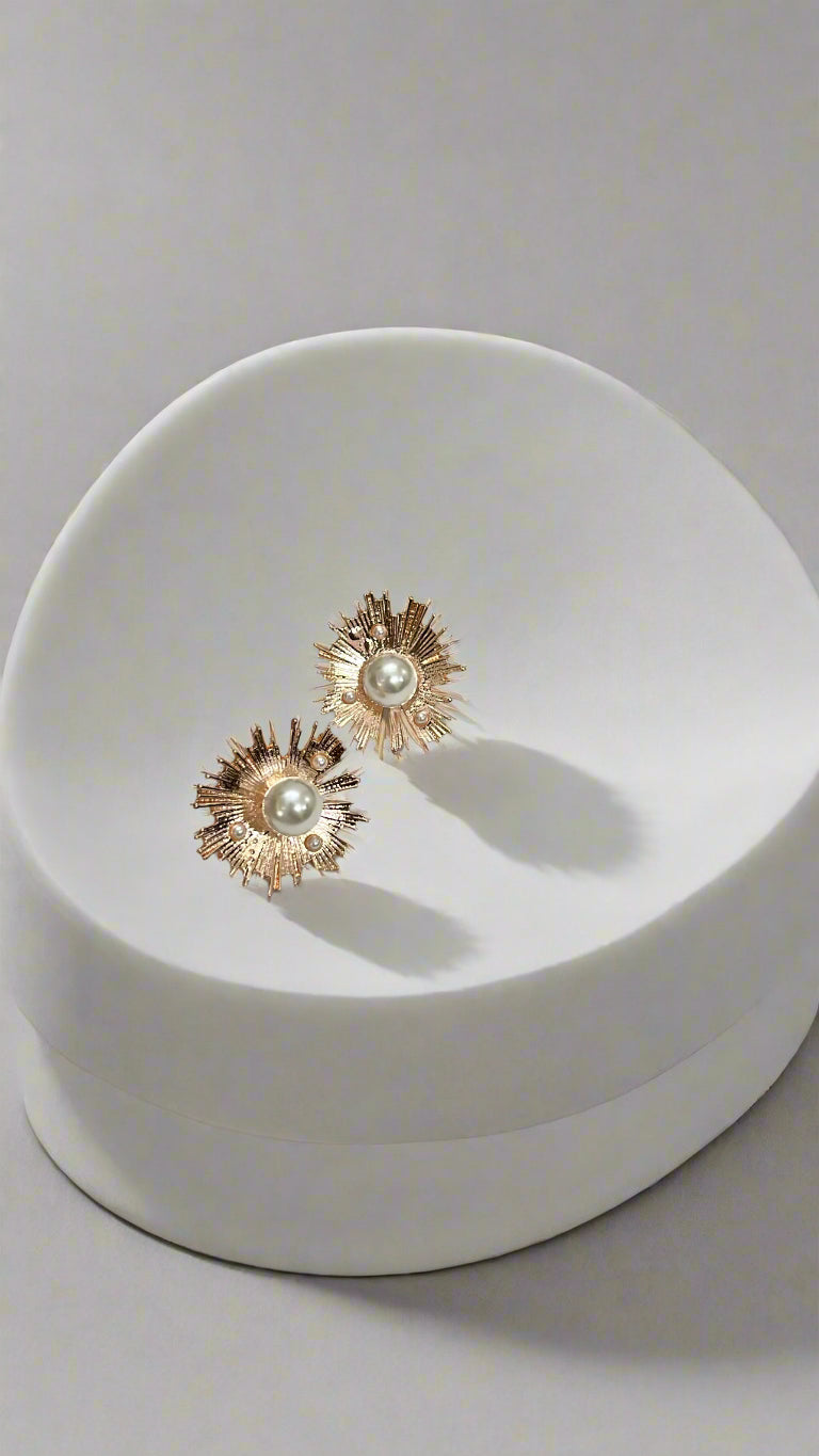 Radiant Rose Gold Pearl Burst Stud Earrings