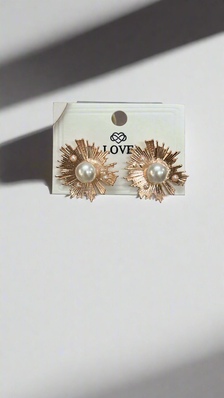 Radiant Rose Gold Pearl Burst Stud Earrings