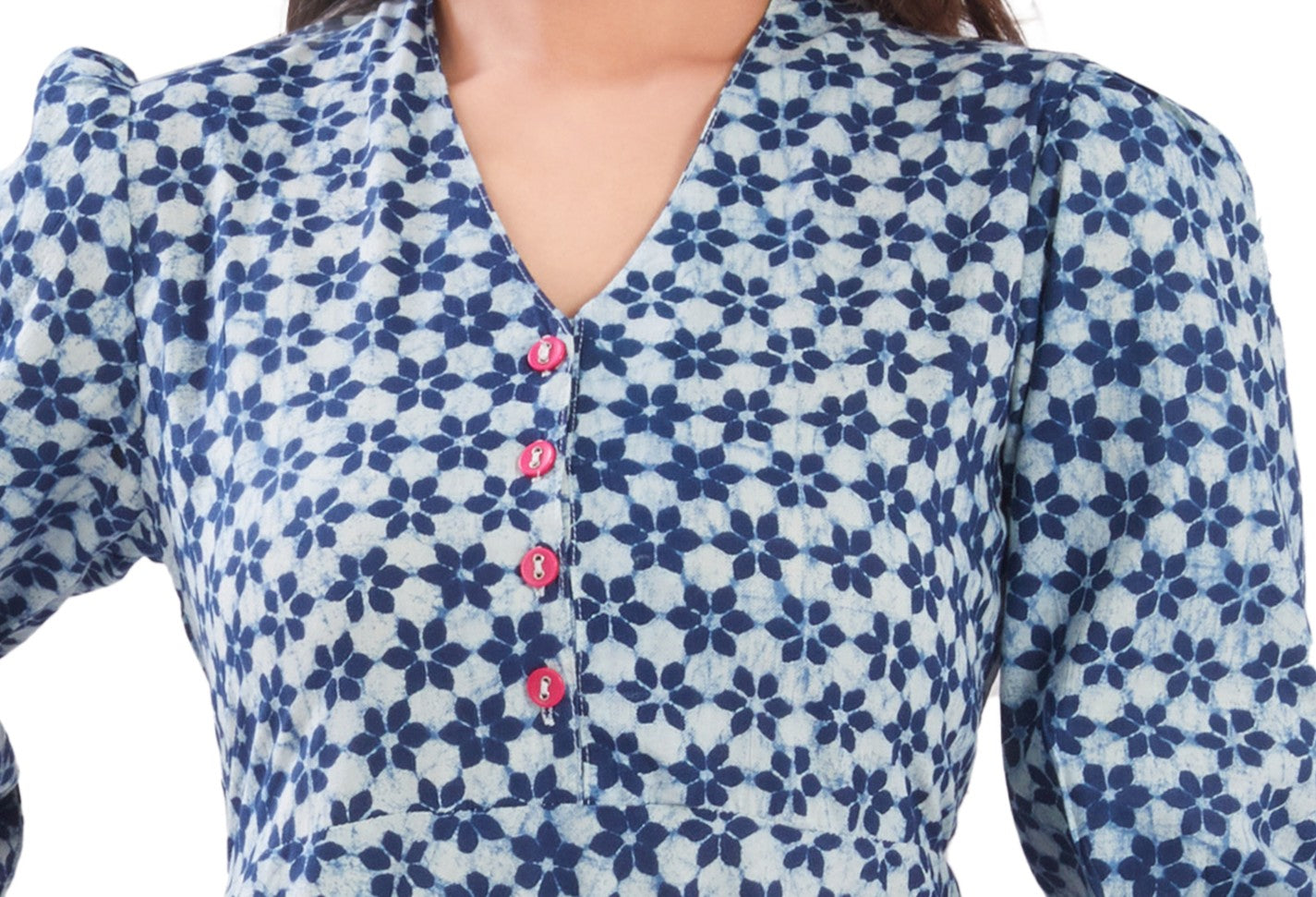 Indigo Cotton Jaipuri Printed Midi Dress