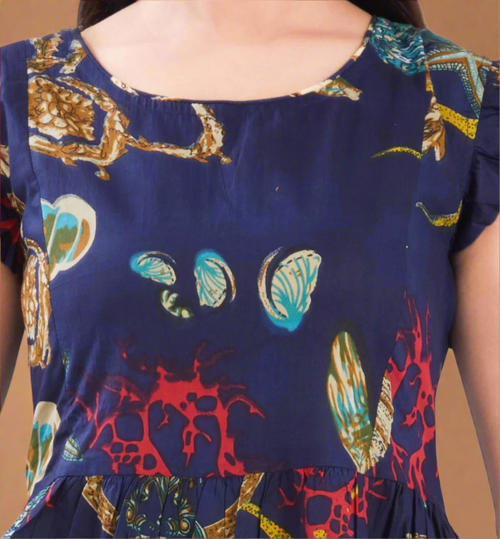Indigo Cotton Jaipuri Printed Midi Dress