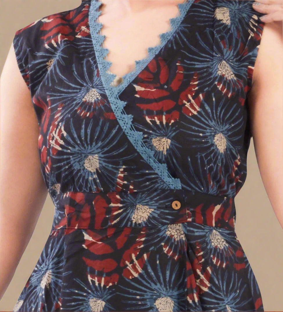 Black Cotton Jaipuri Printed Midi Dress