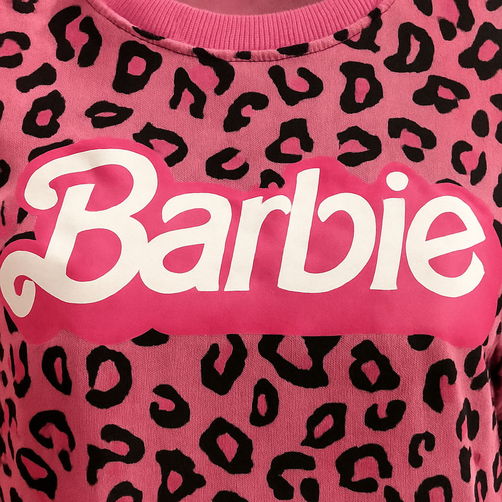 Barbie Pink Leopard Print Cropped Sweatshirt with Raw Hem